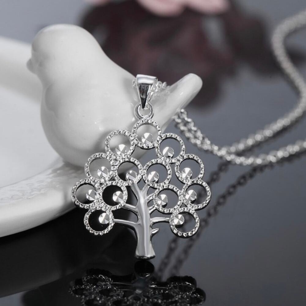 925 Stamp Silver color Necklace For Women 18 inches elegant tree Pendant